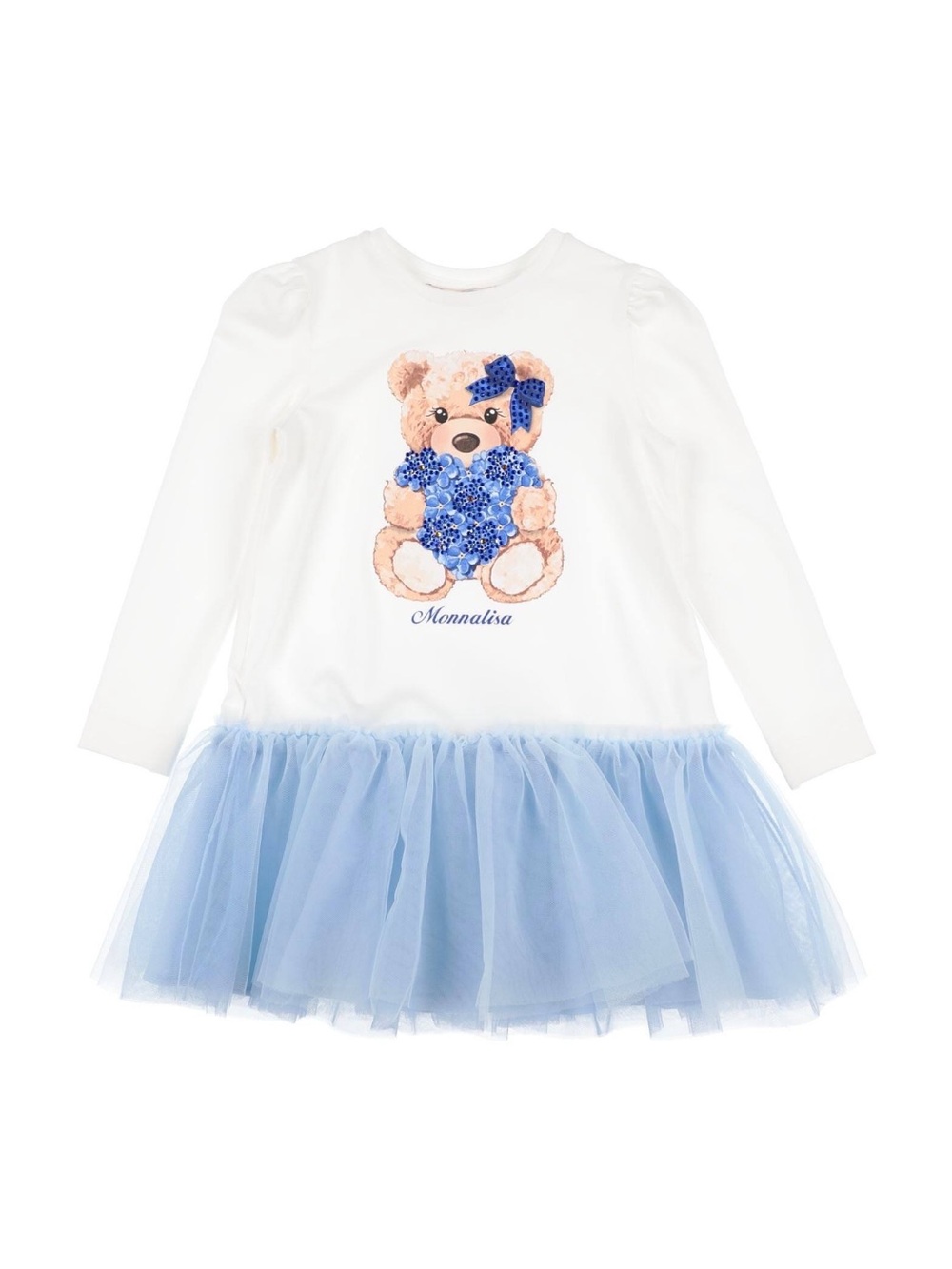 Blue Tulle Teddy Bear Dress Monnalisa Girls Size 12Y